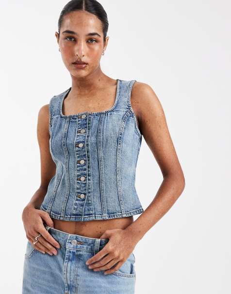Levi’s – Biały denimowy top z dekoltem karo o modelującym kroju - view 1