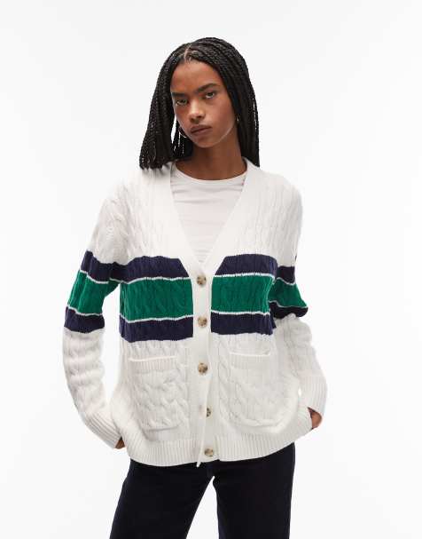 Levi's – Biały kardigan o kroju boyfriend ze splotem warkoczowym i wzorem w paski - view 1