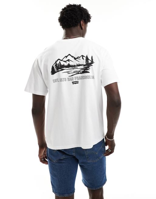 Levi's – Biały T-shirt o luźnym kroju z grafiką w stylu vintage na plecach