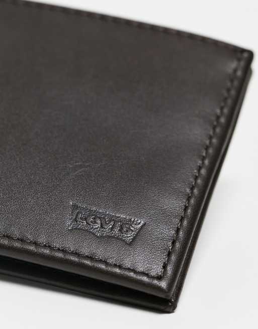 Levi s bifold leather wallet with card slots in brown with batwing logo