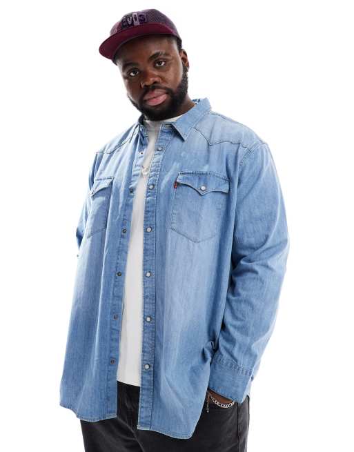 Levi's Big & Tall - Barstow - Chemise en jean style western coupe classique - Bleu moyen délavé