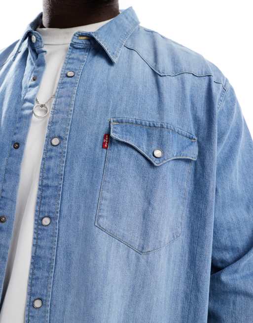 Chemise Levi's Western Homme Taille L, Coton Vert, Vintage Avec Poches