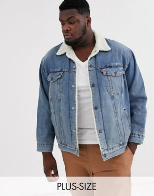 Levi's Big & Tall borg lined denim trucker jacket in mustard light wash-Blue