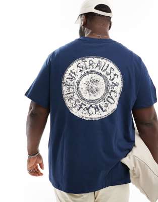 Big & Tall button logo back print relaxed fit T-shirt in navy