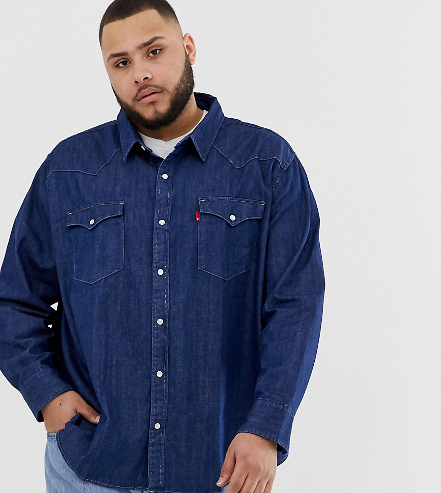 Levi's Big & Tall classic western denim shirt in core rinse wash-Blue
