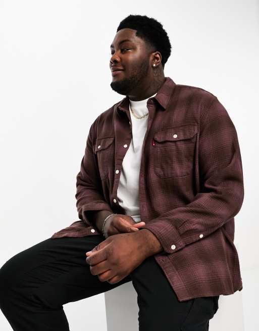 Levi's Big & Tall jackson worker shirt in burgundy check | ASOS