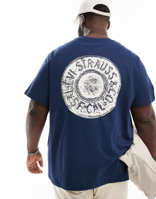 Levi's Big & Tall - Marineblå t-shirt med afslappet pasform og knaplogo på ryggen