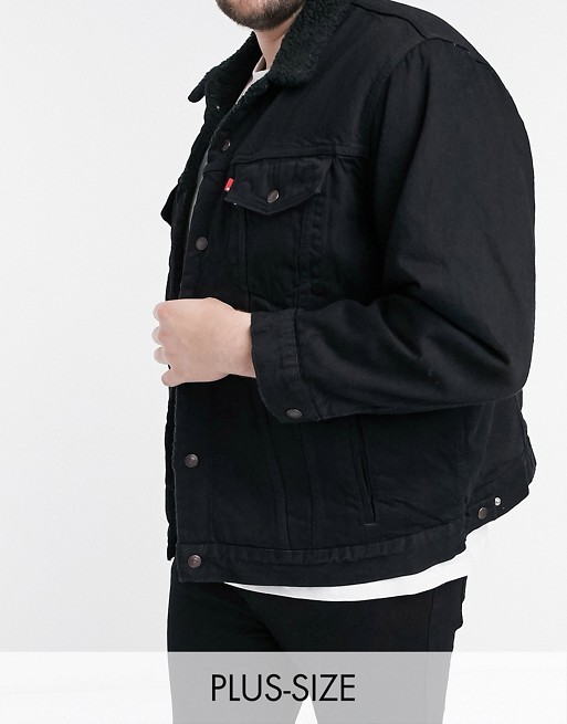 Levi's Big & Tall sherpa lined denim trucker jacket in berk washed black
