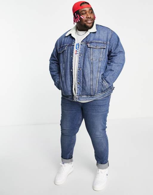 Levi's Big & Tall sherpa trucker jacket in blue | ASOS