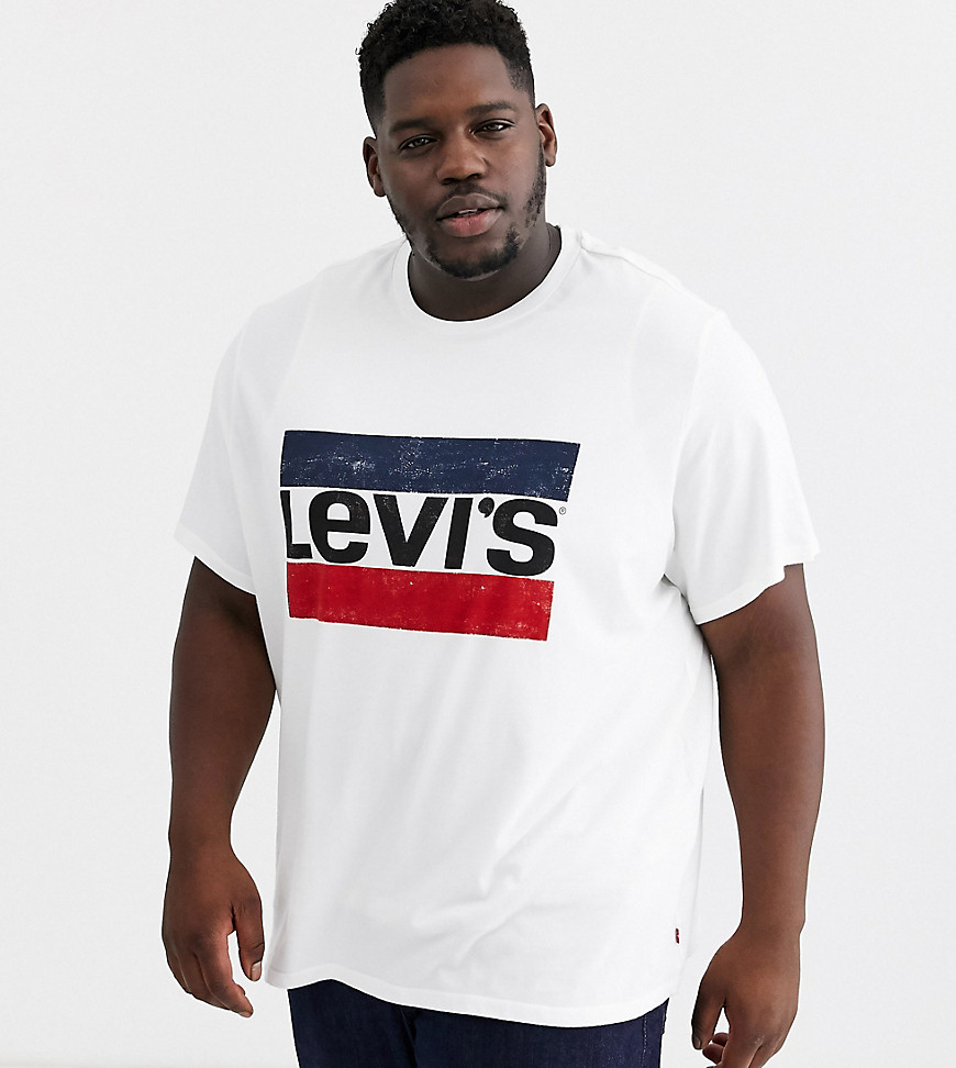 Levi's Big & Tall Sportswear - T-shirt bianca a righe con logo-Bianco
