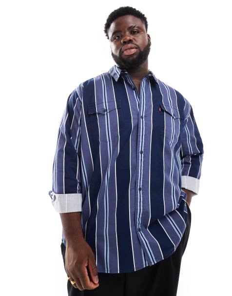 Levi's Big & Tall stripe relaxed fit western denim shirt in navy - view 1