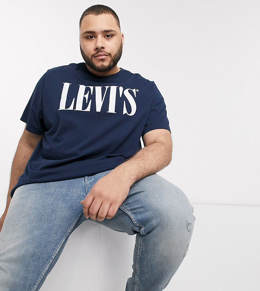 Levi's Big & Tall -  T-shirt blu con logo serif-Navy