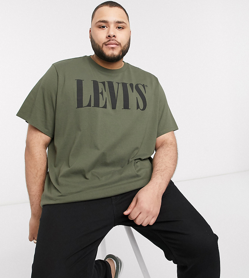 Levi's Big & Tall - T-shirt con logo serif verde oliva notte