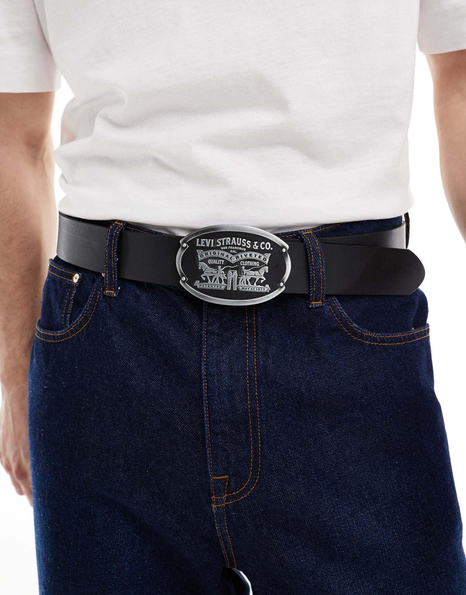 Кожаный ремень Levi's billy с бляшками черного цвета
