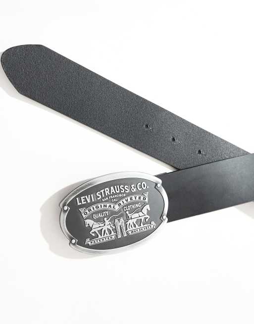 Levi's billy leather plaque belt in black, 2 of 3