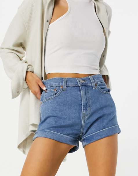 Levi's – Blå a-linjeformade mom shorts - view 1