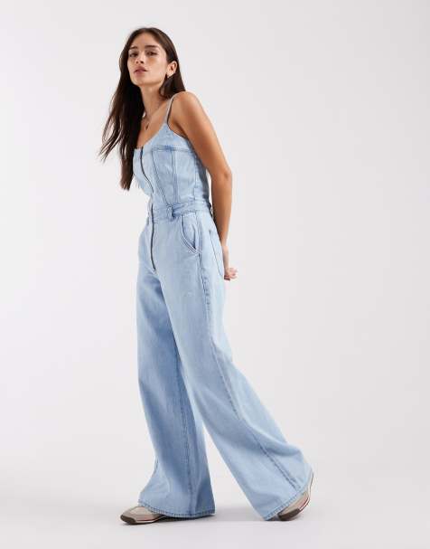 Levi's - Blå denim-jumpsuit i lys vask med brede ben og bustier-design - view 1