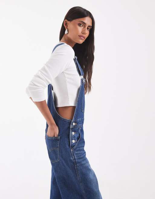 Levi's – Blå hängselbyxor i vintagestil och mellanljus tvätt, 2 av 4