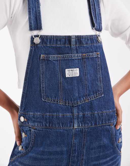 Levi's – Blå hängselbyxor i vintagestil och mellanljus tvätt, 3 av 4