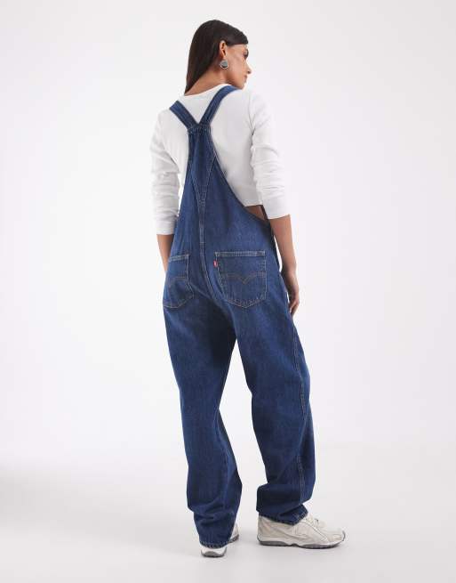 Levi's – Blå hängselbyxor i vintagestil och mellanljus tvätt, 4 av 4