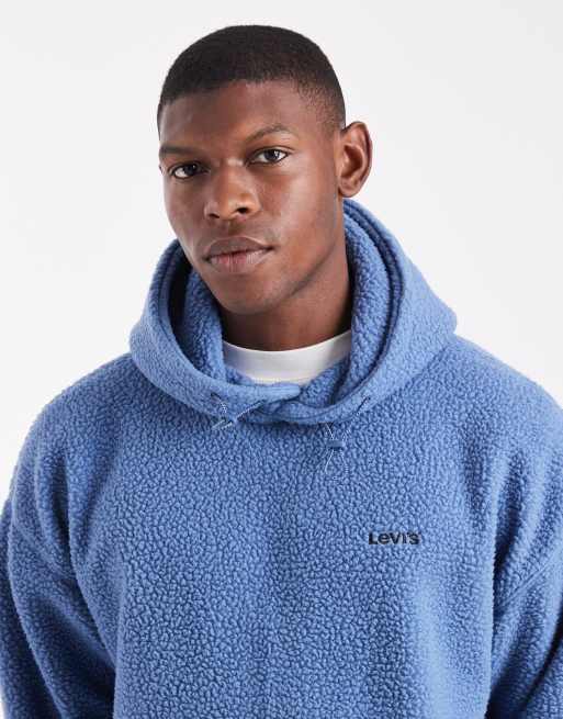 Levi's - Blå hættetrøje i teddy-stof med tonet logo, 5 af 5