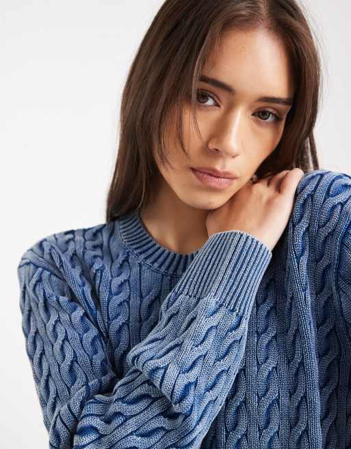 Levi's - Blå kabelstrikket boyfriend-trøje, 3 af 4