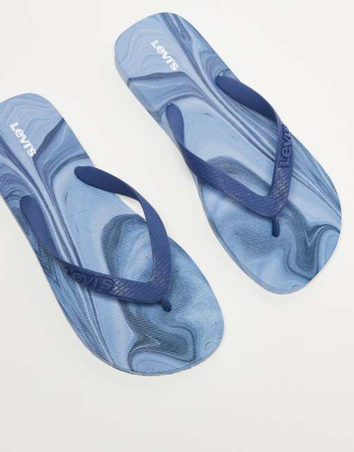 Levi's – Blå, marmormönstrade flip flops med logga