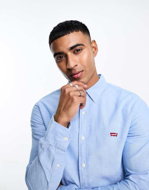 Levi's - Blå Oxford-skjorte i slim fit med lille logo, 4 af 4