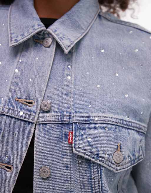 Levi's - Blå trucker-jakke i denim i 90'er-stil med udsmykning, 2 af 5