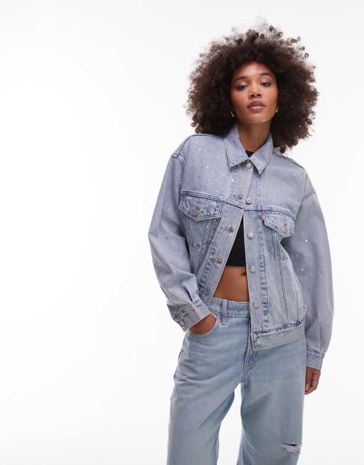Levi's - Blå trucker-jakke i denim i 90'er-stil med udsmykning, 5 af 5