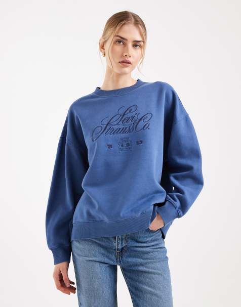 Levi's – Blå, vintagetvättad sweatshirt i oversized fit med tryck - view 1