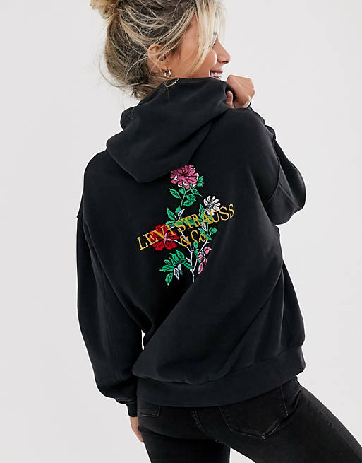 Levi's black hoodie with floral embroidered back logo | ASOS