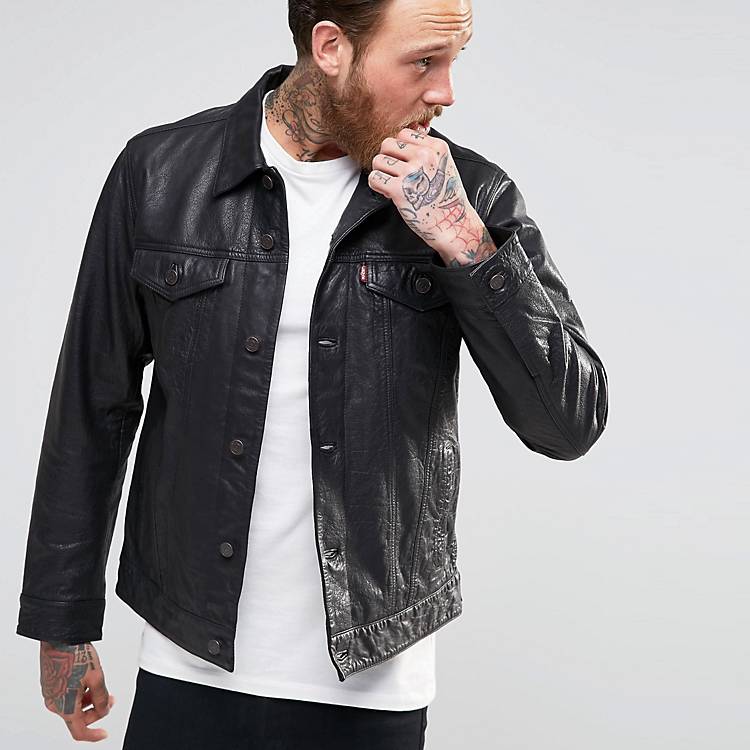 Levi's Black Leather Trucker Jacket | ASOS