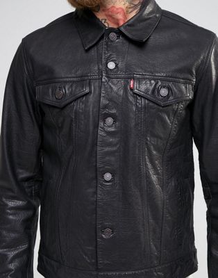 levis black buffalo leather trucker jacket