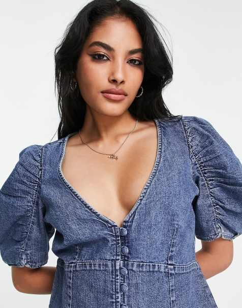 Levi's – Blus i chambray-tyg med mellanljus tvätt och volymärmar - view 1