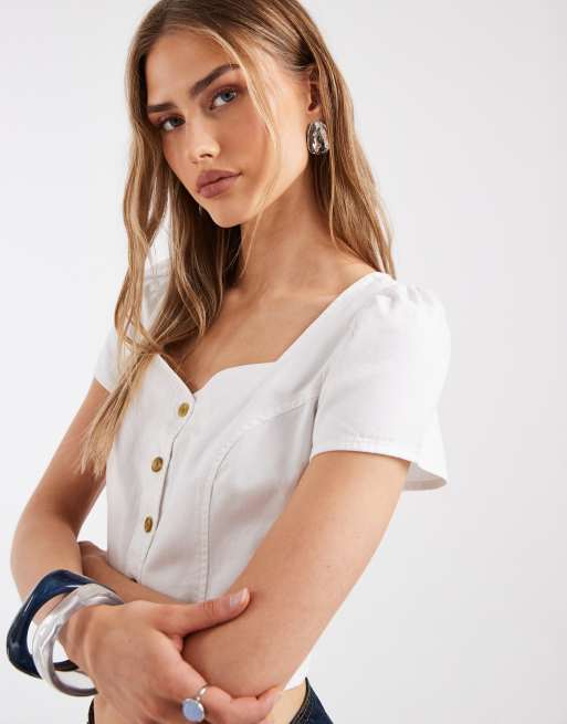 Levi's - blusa vaquera blanca con botones y manga corta, 2 de 4