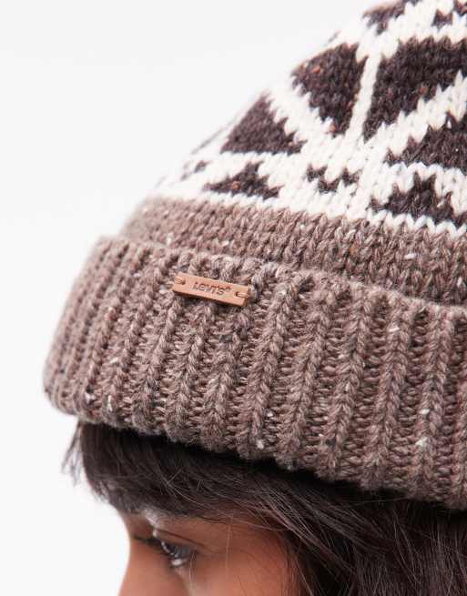 Levi's - Boho - Gebreide beanie met spikkelpatroon in bruin, 2 van 3
