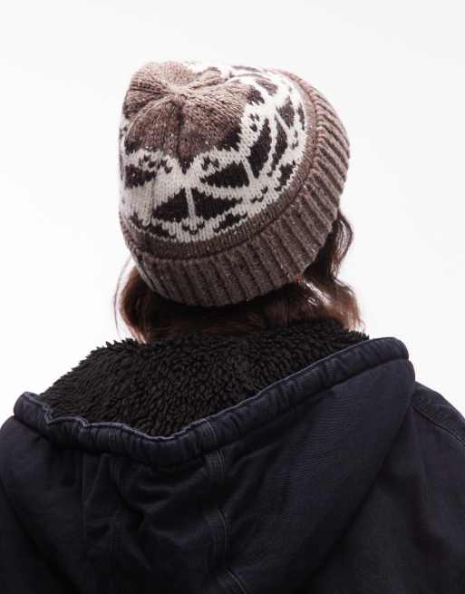 Levi's - Boho - Gebreide beanie met spikkelpatroon in bruin, 3 van 3