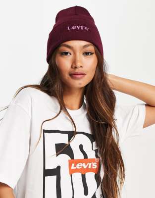 Bonnet Levi's® gris chiné avec logo de la marque brodé en blanc à l'avant