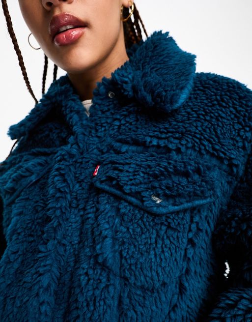 Whistles faux fur jacket with collar in pale blue