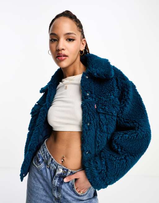Levi's – Borg Bubble – Sherpa-Truckerjacke in Marineblau