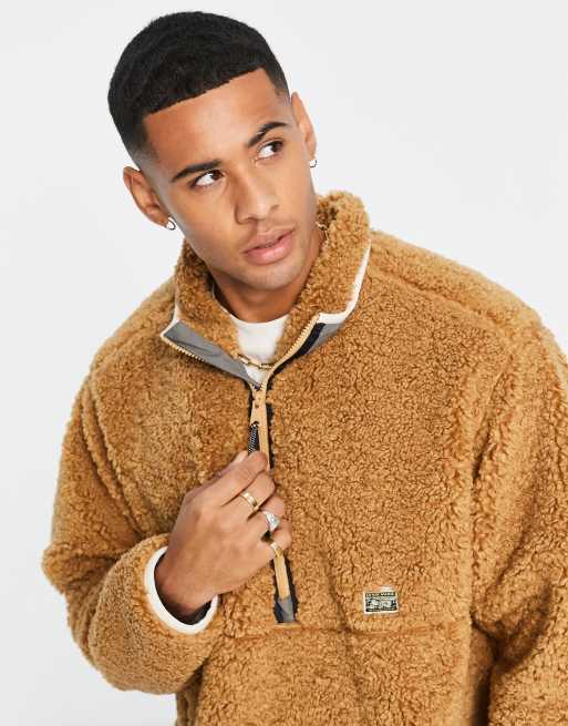 Levi's borg half zip jacket with pockets in tan | ASOS