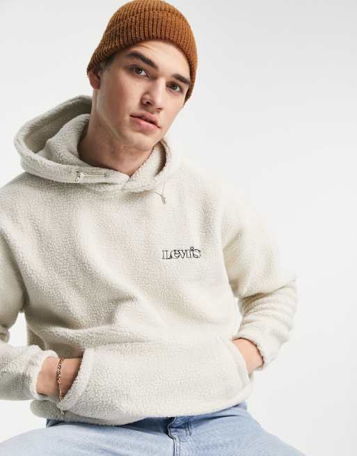 Levi's borg hoodie in beige with logo | ASOS