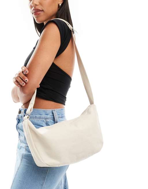 Levi's - Borsa media a tracolla in velluto a coste color crema con logo