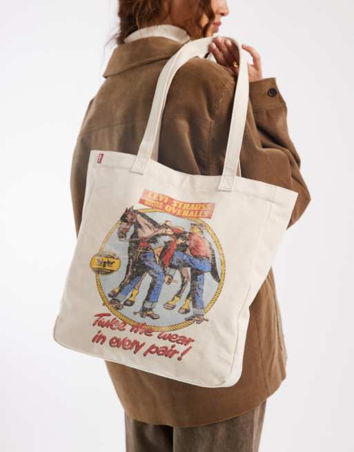 Levi's - Borsa shopping color pietra con grafica con cowboy