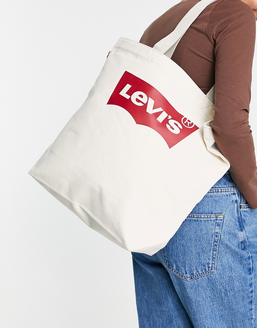 Levi's - Borsa shopping in tela con logo color écru-Neutro