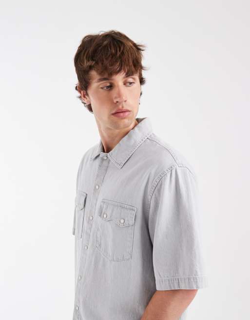 Levi's boxy lightweight denim western shirt in grey, 4 of 5
