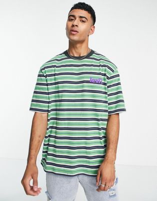 Levi's boxy t-shirt in green stripe with small poster logo