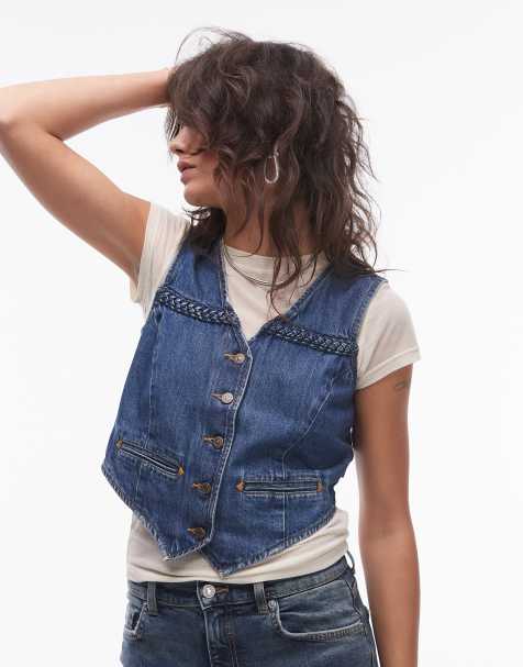 Levi's braided denim waistcoat in mid blue - view 1
