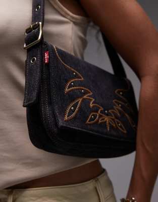 Levi's Brannan Embroidered Denim Shoulder Bag In Black